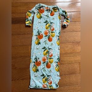 Posh Peanut 0-3 baby gown with zipper lemon and orange print